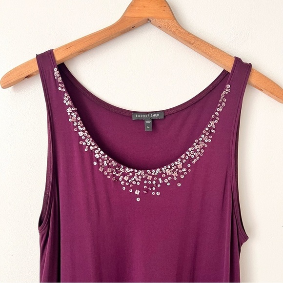 Eileen Fisher Purple Silk Sequin Tank Top - Picture 3 of 14